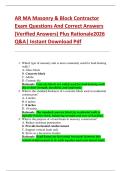 AR MA Masonry & Block Contractor  Exam Questions And Correct Answers  &lpar;Verified Answers&rpar; Plus Rationale2026  Q&A&vert; Instant Download Pdf