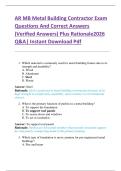 AR MB Metal Building Contractor Exam  Questions And Correct Answers  &lpar;Verified Answers&rpar; Plus Rationale2026  Q&A&vert; Instant Download Pdf  