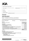 Actual 2025 AQA A-LEVEL SOCIOLOGY 7192&sol;1 Paper 1 Merged Question Paper &plus; Mark  Scheme  Actual 2025 AQA A-LEVEL SOCIOLOGY 7192&sol;1 Paper 1 Education with Theory and  Methods Merged Question Paper &plus; Mark Scheme