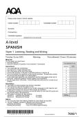 Actual 2025 AQA A-level SPANISH 7692&sol;1 Paper 1 Question Paper &plus; Mark Scheme With  Listening Test  Actual 2025 AQA A-level SPANISH 7692&sol;1 Paper 1 Listening&comma; Reading and Writing  Merged Question Paper &plus; Mark Scheme &lpar;With Listening Test Transcript