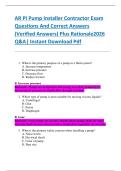 AR PI Pump Installer Contractor Exam  Questions And Correct Answers  &lpar;Verified Answers&rpar; Plus Rationale2026  Q&A&vert; Instant Download Pdf