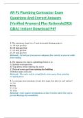 AR PL Plumbing Contractor Exam  Questions And Correct Answers  &lpar;Verified Answers&rpar; Plus Rationale2026  Q&A&vert; Instant Download Pdf