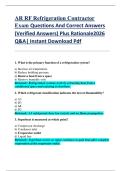 AR RF Refrigeration Contractor  Exam Questions And Correct Answers  &lpar;Verified Answers&rpar; Plus Rationale2026  Q&A&vert; Instant Download Pdf  