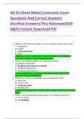 AR SH Sheet Metal Contractor Exam  Questions And Correct Answers  &lpar;Verified Answers&rpar; Plus Rationale2026  Q&A&vert; Instant Download Pdf  