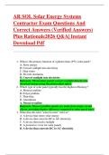 AR SOL Solar Energy Systems  Contractor Exam Questions And  Correct Answers &lpar;Verified Answers&rpar;  Plus Rationale2026 Q&A&vert; Instant  Download Pdf 