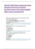AR SW Solid Waste Contractor Exam  Questions And Correct Answers  &lpar;Verified Answers&rpar; Plus Rationale2026  Q&A&vert; Instant Download Pdf 