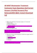 AR WWT Wastewater Treatment  Contractor Exam Questions And Correct  Answers &lpar;Verified Answers&rpar; Plus  Rationale2026 Q&A&vert; Instant Download  Pdf 