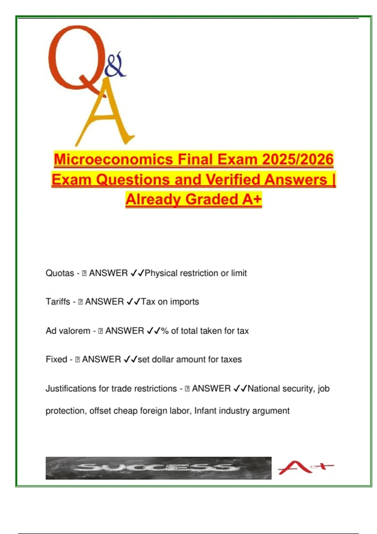 Microeconomics Final Exam – 2025/2026 | 100+ Questions with Answers ...
