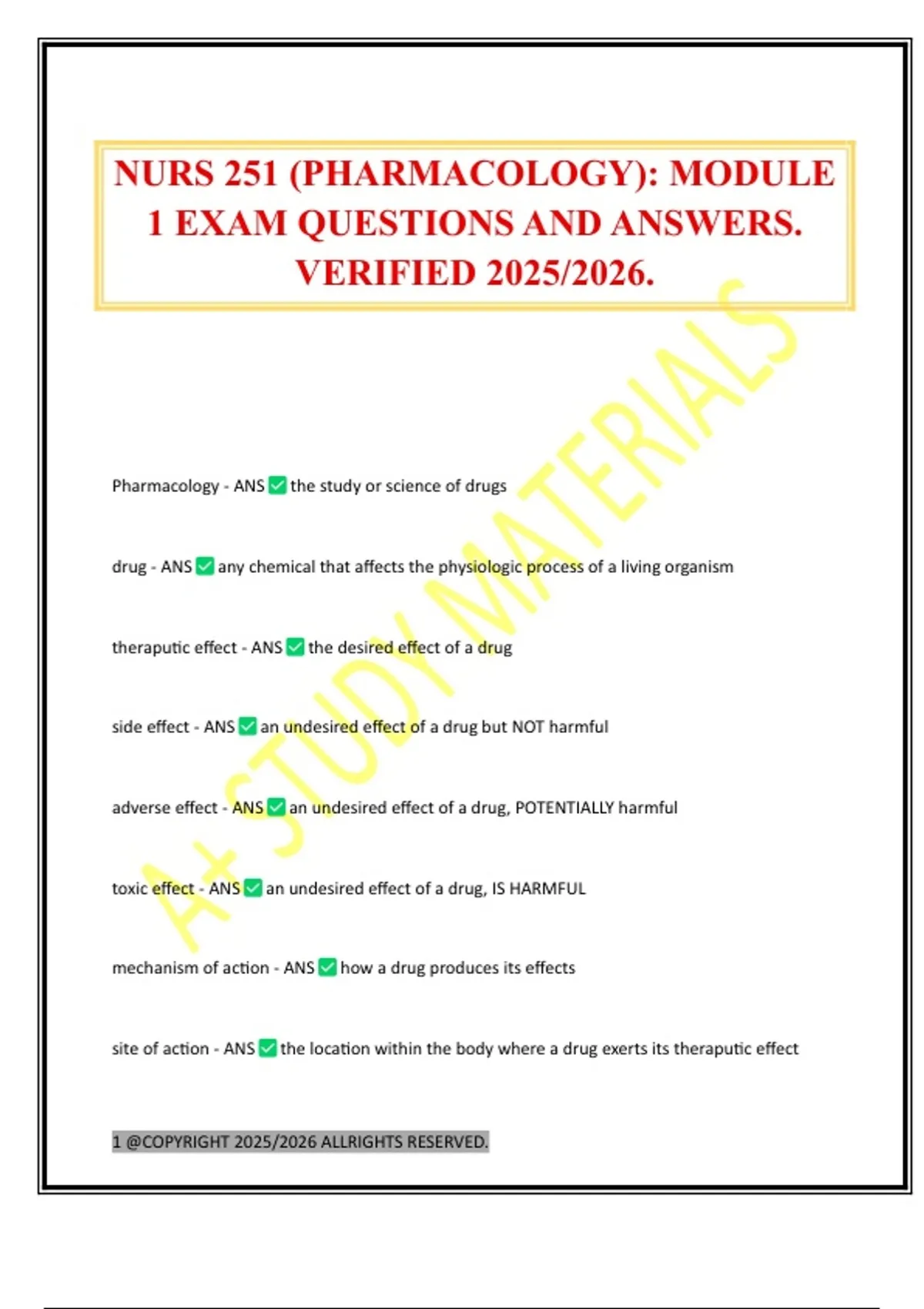 NURS 251 (PHARMACOLOGY): MODULE 1 EXAM QUESTIONS AND ANSWERS. VERIFIED ...