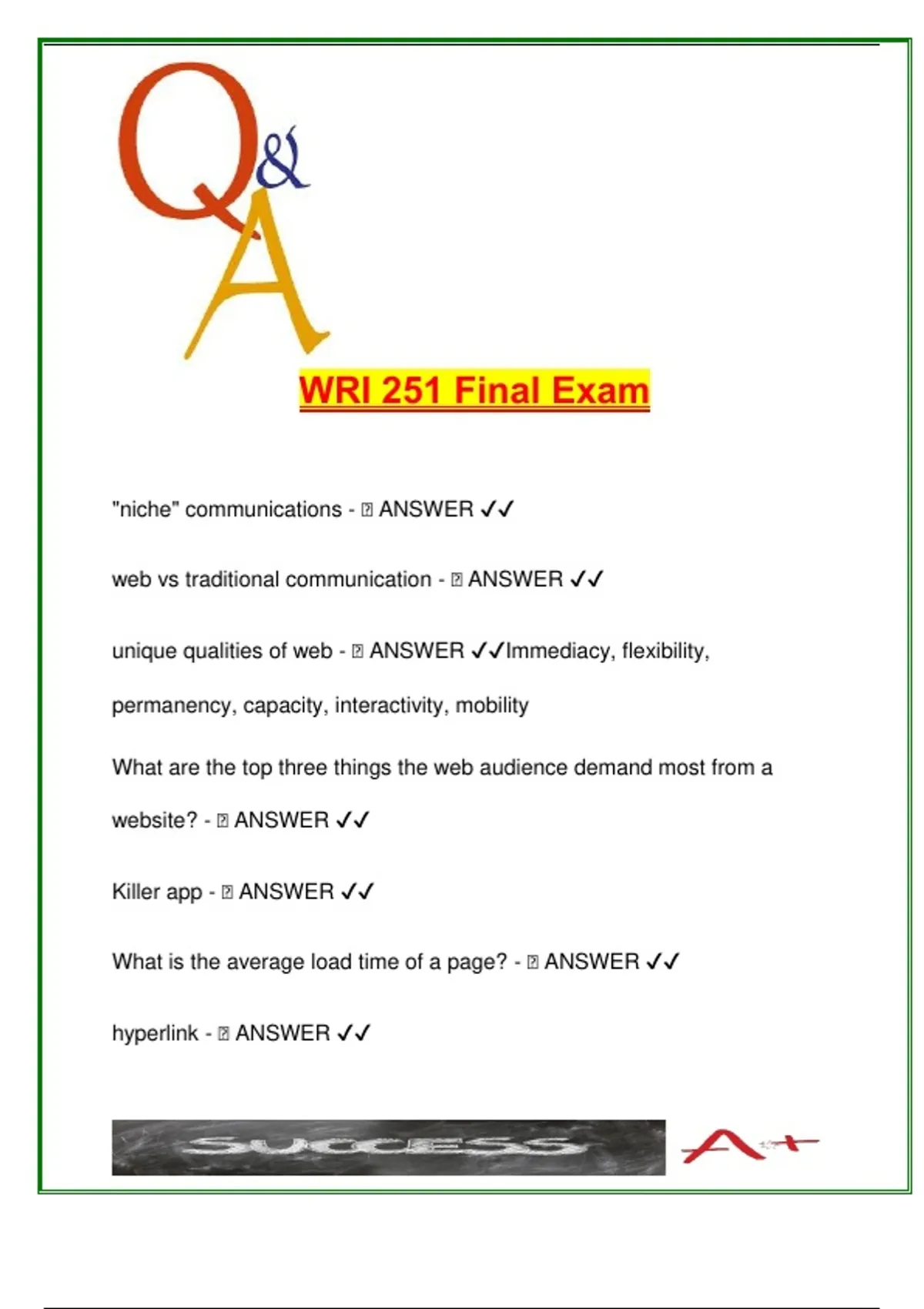WRI 251 Final Exam – 2025/2026 | 30+ Questions with Answers | Web ...
