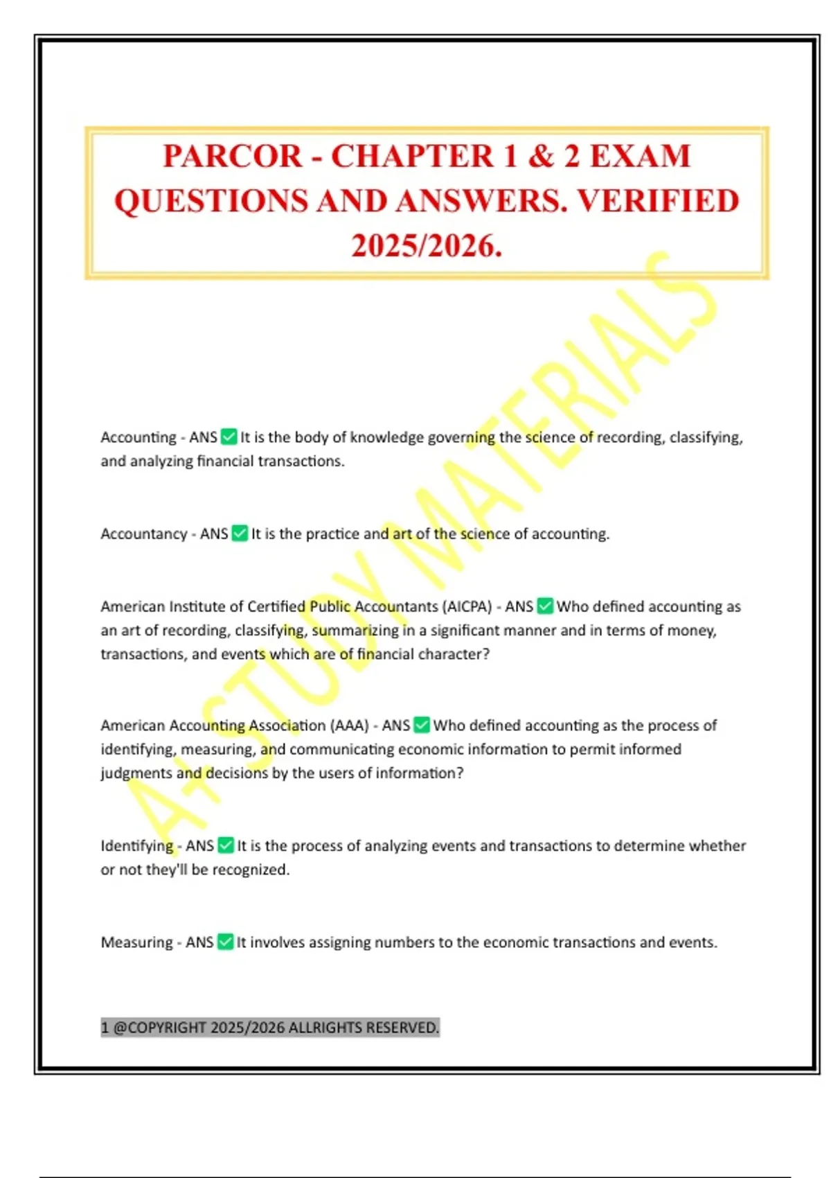 PARCOR - CHAPTER 1 & 2 EXAM QUESTIONS AND ANSWERS. VERIFIED 2025/2026 ...