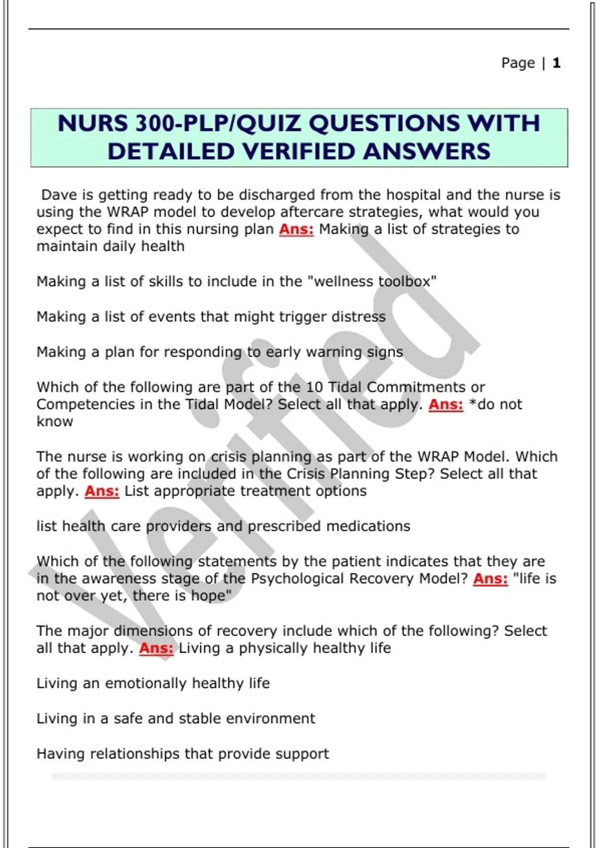 NURS 300-PLP/QUIZ QUESTIONS WITH DETAILED VERIFIED ANSWERS - NURS 300 ...