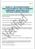 NURS 3311 RN EVIDENCE-BASED  PRACTICE IN MENTAL HEALTH NURSING  ASSESSMENT QUESTIONS WITH  DETAILED VERIFIED ANSWERS 