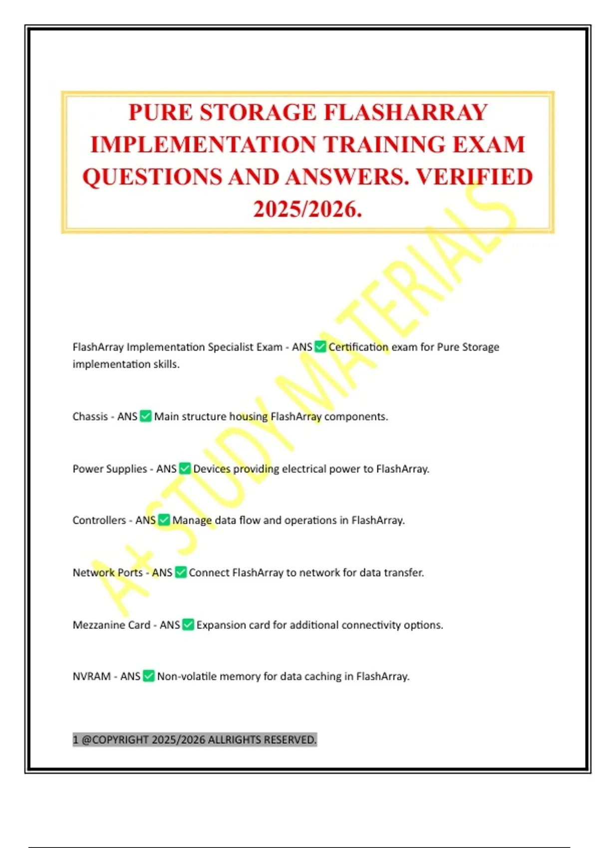 PURE STORAGE FLASHARRAY IMPLEMENTATION TRAINING EXAM QUESTIONS AND ...