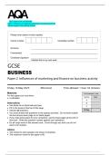 2025 AQA GCSE  BUSINESS Paper 2 Influences of marketing and finance on business activity Question paper with marking scheme
