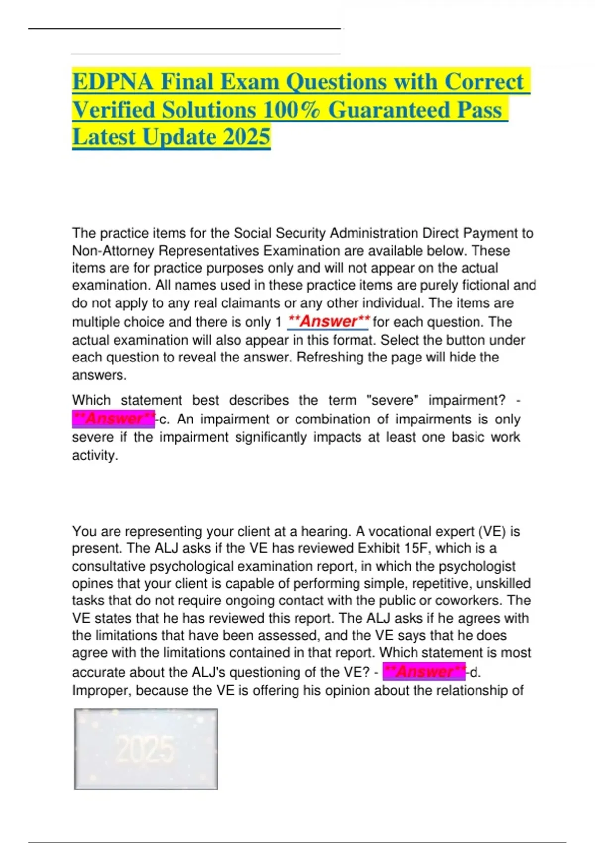 EDPNA Final Exam Questions with Correct Verified Solutions 100% ...