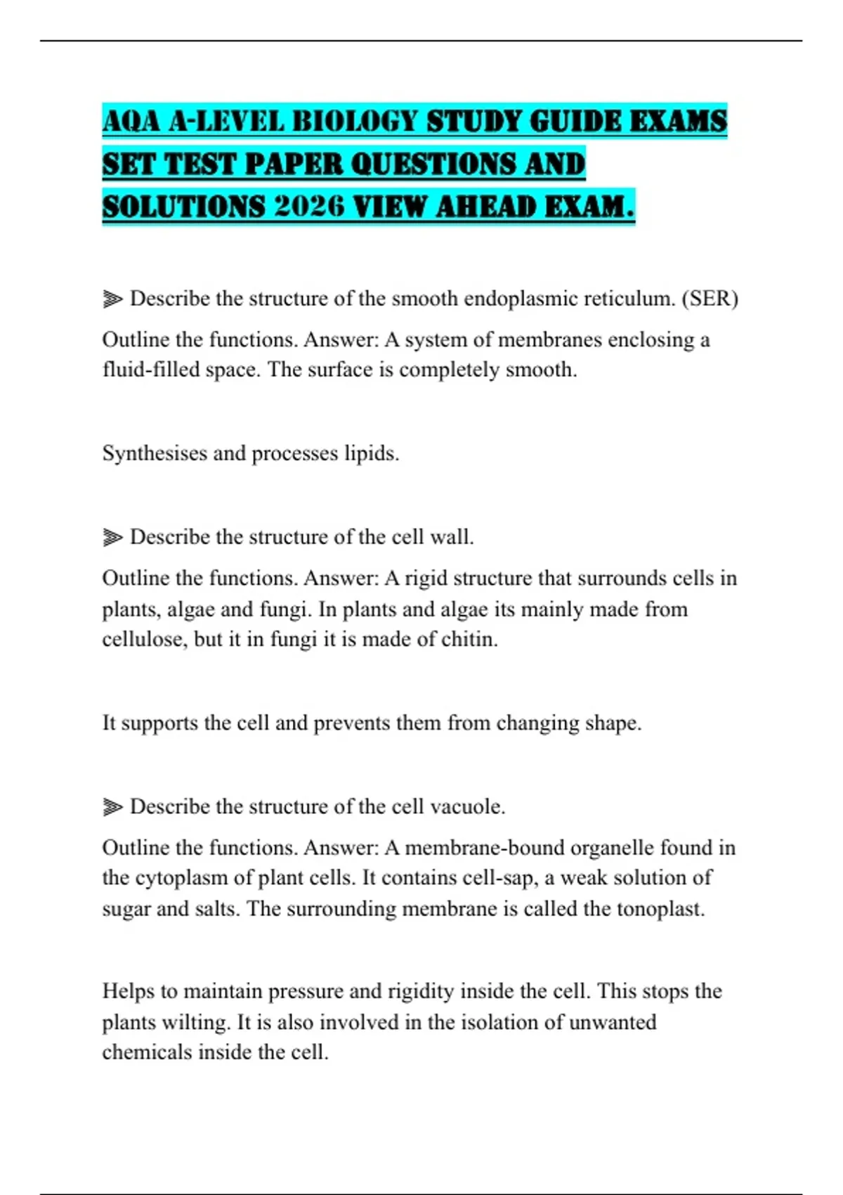 AQA A-LEVEL BIOLOGY STUDY GUIDE EXAMS SET TEST PAPER QUESTIONS AND ...