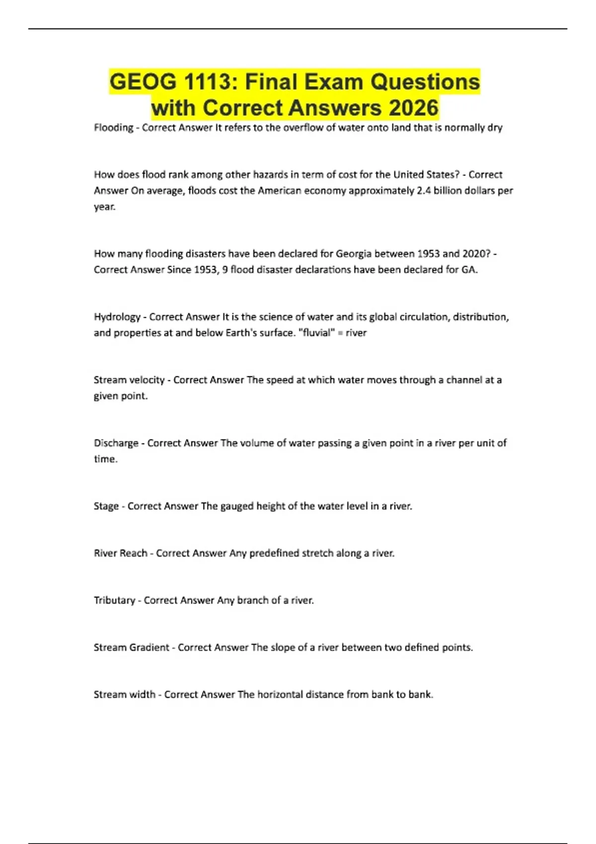 GEOG 1113: Final Exam Questions with Correct Answers 2026 - GEOG 1113 ...