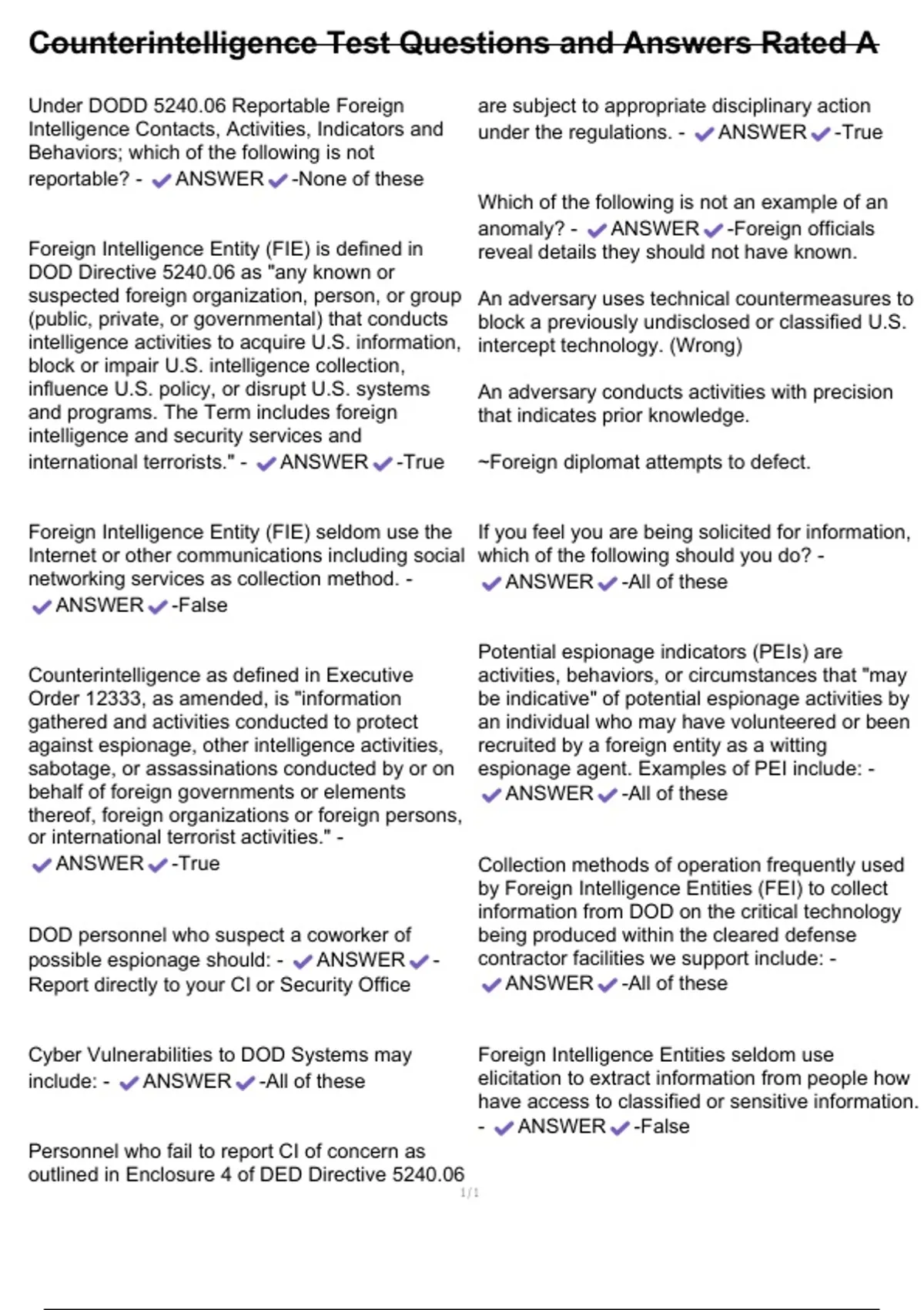 Counterintelligence Polygraph Questions Counterintelligence Test Questions and Answers Rated A ...