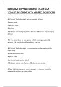 DEFENSIVE DRIVING COURSE EXAM Q&A 2026 STUDY GUIDE WITH VERIFIED SOLUTIONS
