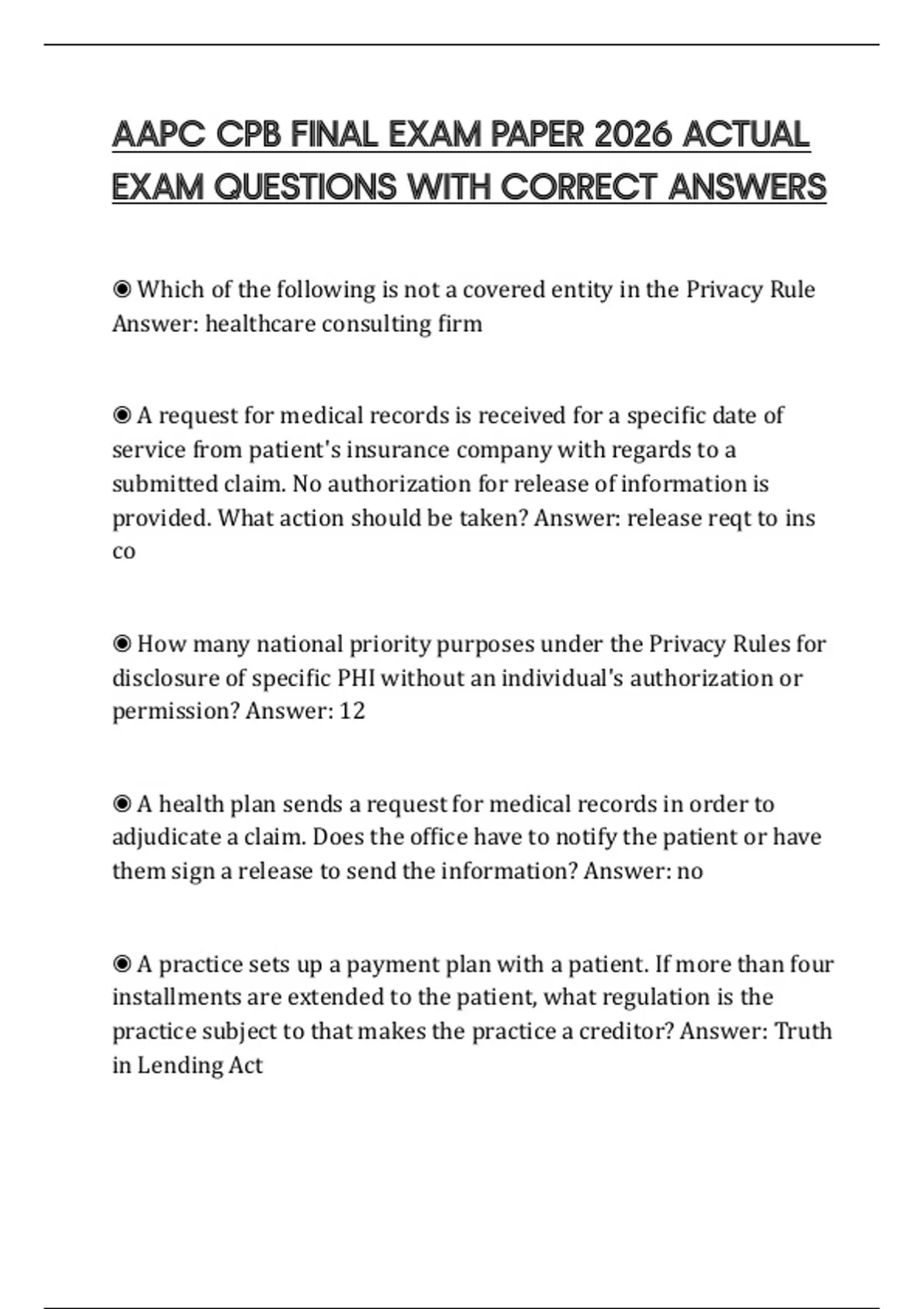 AAPC CPB FINAL EXAM PAPER 2026 ACTUAL EXAM QUESTIONS WITH CORRECT ...