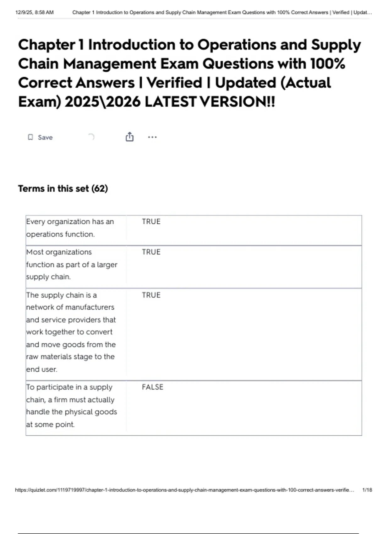 Chapter 1 Introduction to Operations and Supply Chain Management Exam ...