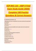 ECPI BIO 116 &ndash; A&P II Final  Exam Study Guide &lpar;2026&rpar;  Complete 100 Practice  Questions & Correct Answers