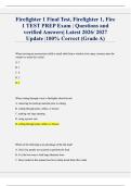 Firefighter 1 Final Test&comma; Firefighter 1&comma; Fire  1 TEST PREP Exam &vert; Questions and  verified Answers&vert; Latest 2026&sol; 2027  Update &vert;100&percnt; Correct &lpar;Grade A&rpar; 