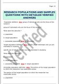 RESEARCH POPULATIONS AND SAMPLES  QUESTIONS WITH DETAILED VERIFIED  ANSWERS