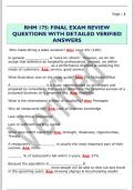 RHM 175&colon; FINAL EXAM REVIEW  QUESTIONS WITH DETAILED VERIFIED  ANSWERS 
