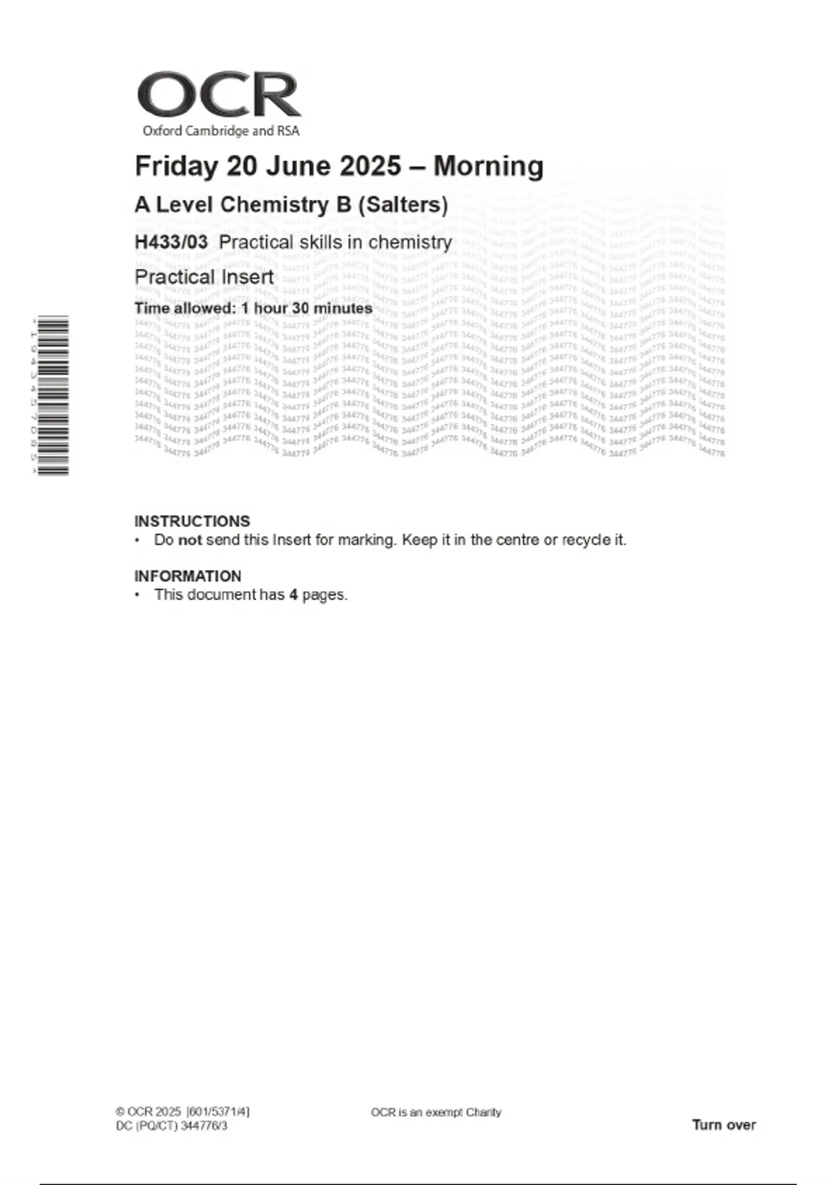 2025 OCR A Level Chemistry B (Salters) H433/03 Practical skills in ...