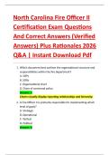 North Carolina Fire Officer II  Certification Exam Questions  And Correct Answers &lpar;Verified  Answers&rpar; Plus Rationales 2026  Q&A &vert; Instant Download Pdf 