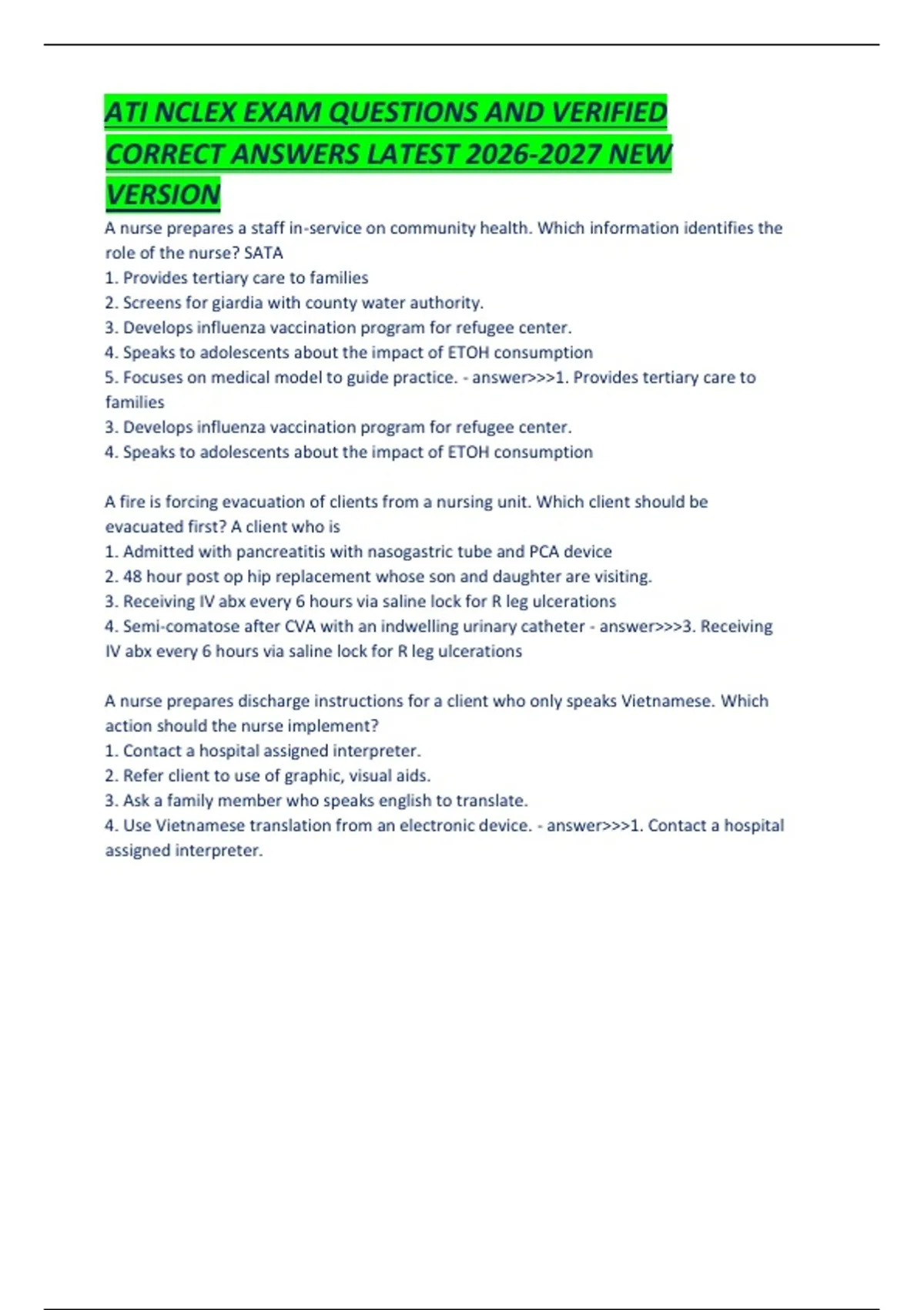 ATI NCLEX EXAM QUESTIONS AND VERIFIED CORRECT ANSWERS LATEST NEW - Nu ...