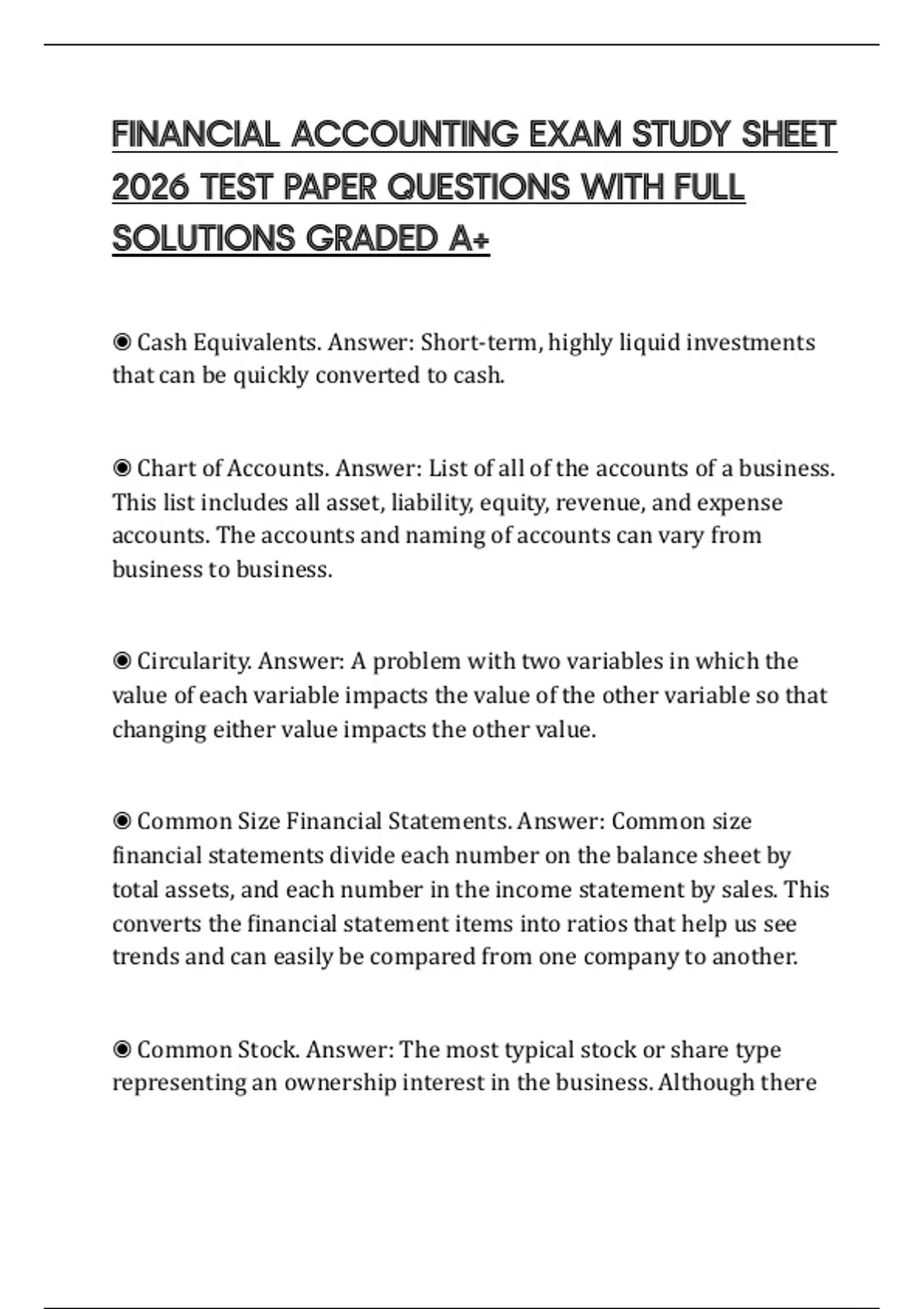 FINANCIAL ACCOUNTING EXAM STUDY SHEET 2026 TEST PAPER QUESTIONS WITH ...