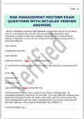 RISK MANAGEMENT MIDTERM EXAM  QUESTIONS WITH DETAILED VERIFIED  ANSWERS