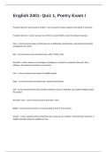 English 2401&colon; Quiz 1&comma; Poetry Exam I Questions With All Complete And Verified Solutions&period;
