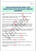 TEXAS ROADHOUSE MENU TEST  QUESTIONS WITH DETAILED VERIFIED  ANSWERS