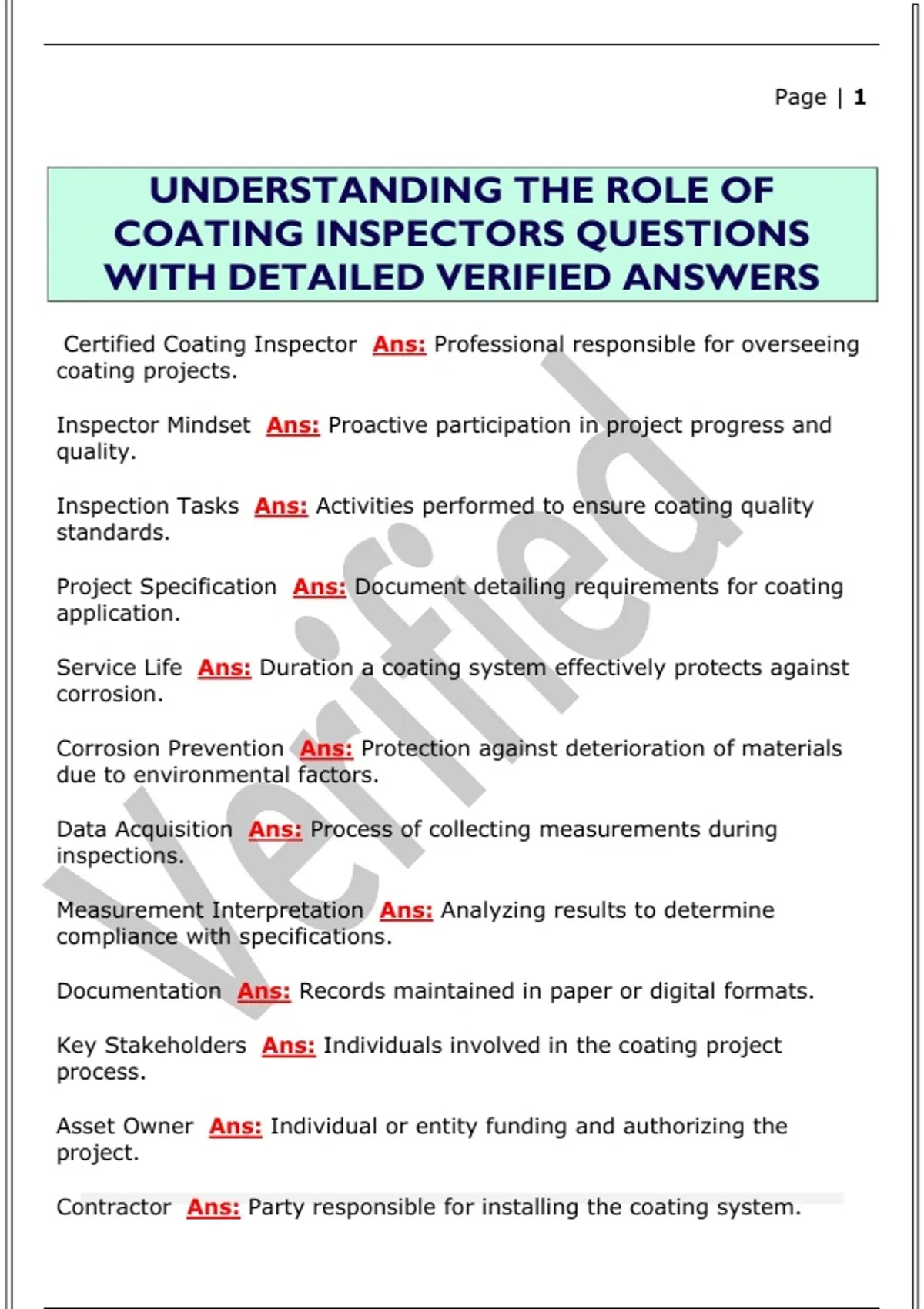 UNDERSTANDING THE ROLE OF COATING INSPECTORS QUESTIONS WITH DETAILED ...