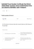 SafeStaff Food Handler Certificate Test EXAM &lpar;2025&sol;2026&rpar; Updated&colon; EXAM QUESTIONS WITH ACCURATE ANSWERS &vert; GET IT RIGHT&excl;&excl;