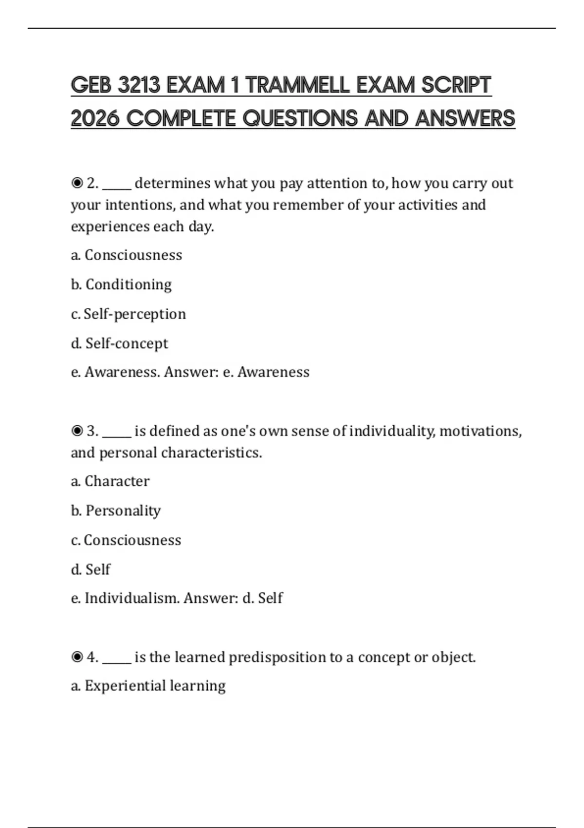 GEB 3213 EXAM 1 TRAMMELL EXAM SCRIPT 2026 COMPLETE QUESTIONS AND ...