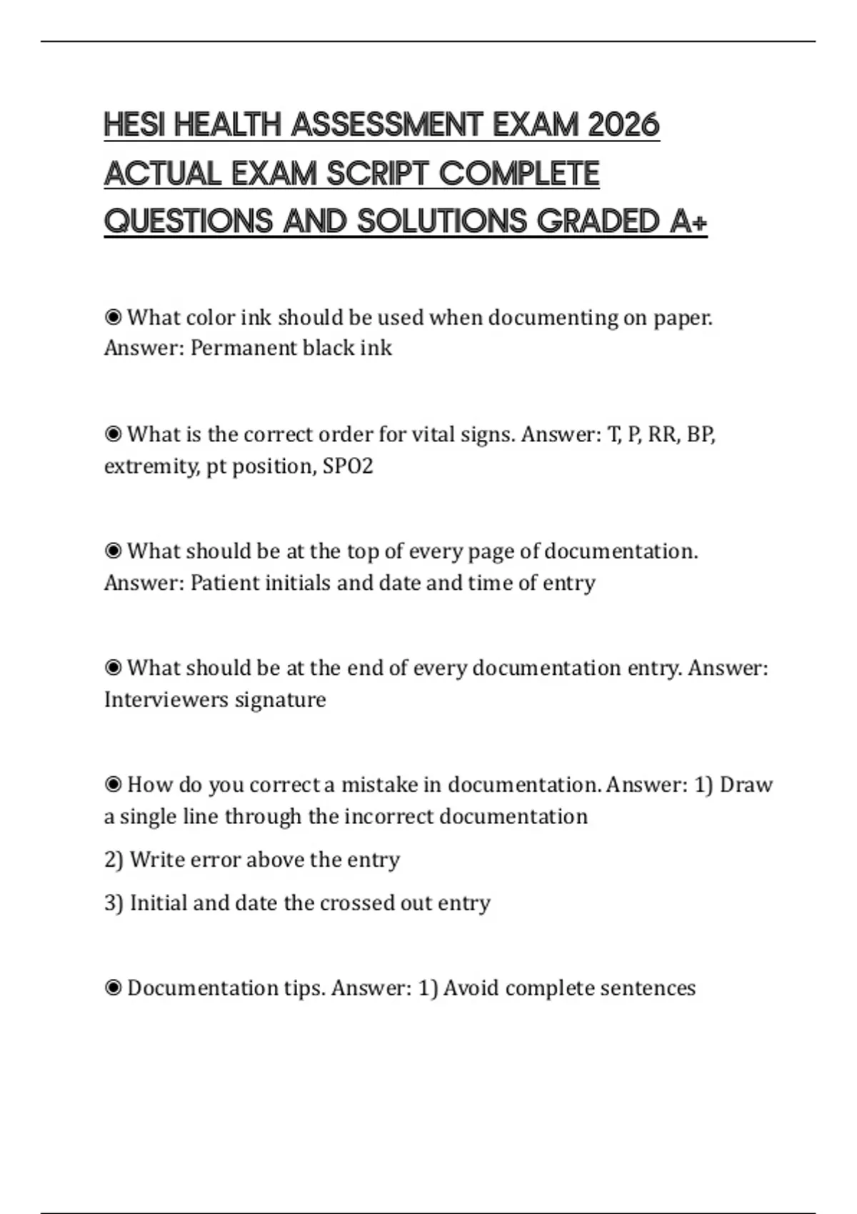 HESI HEALTH ASSESSMENT EXAM 2026 ACTUAL EXAM SCRIPT COMPLETE QUESTIONS ...