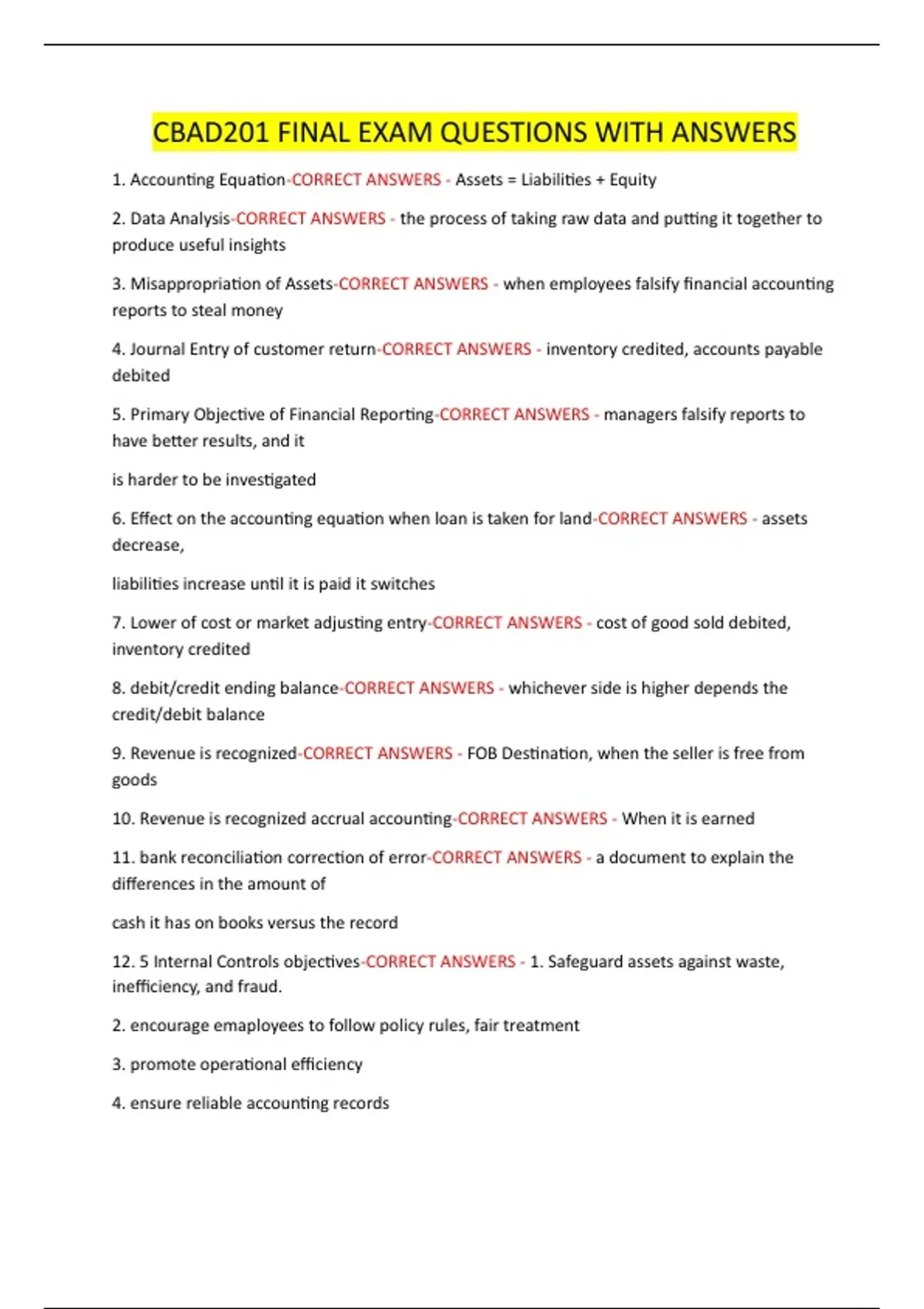 CBAD201 FINAL EXAM QUESTIONS WITH ANSWERS - CBAD - Stuvia US