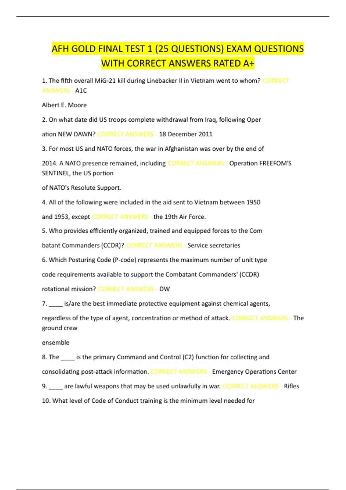 AFH TEST ACTUAL EXAM QUESTIONS WITH CORRECT DETAILRD ANSWERS RATED A+ ...