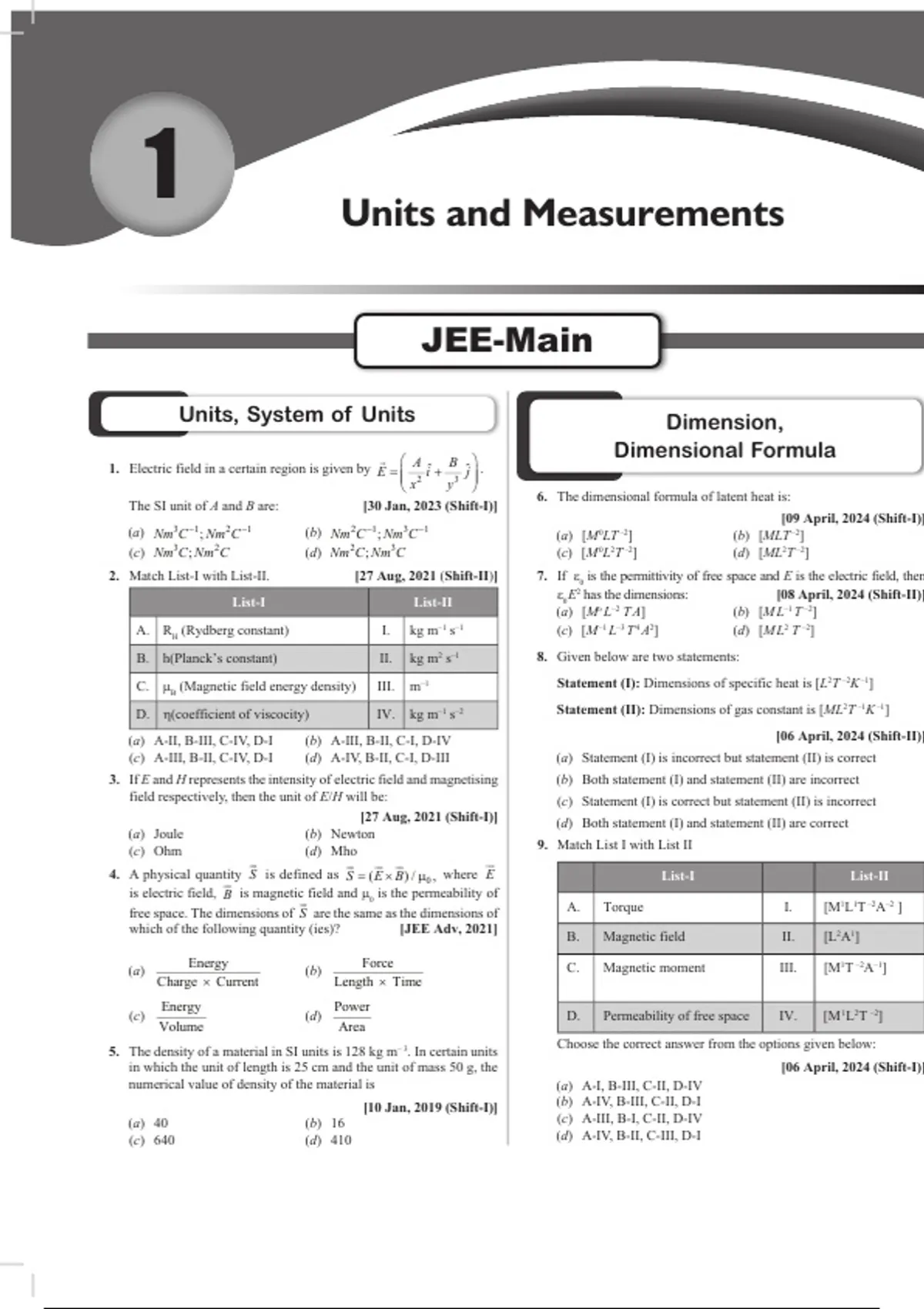 Units and Measurements – JEE Main & Advanced PYQs | Complete Chapter ...