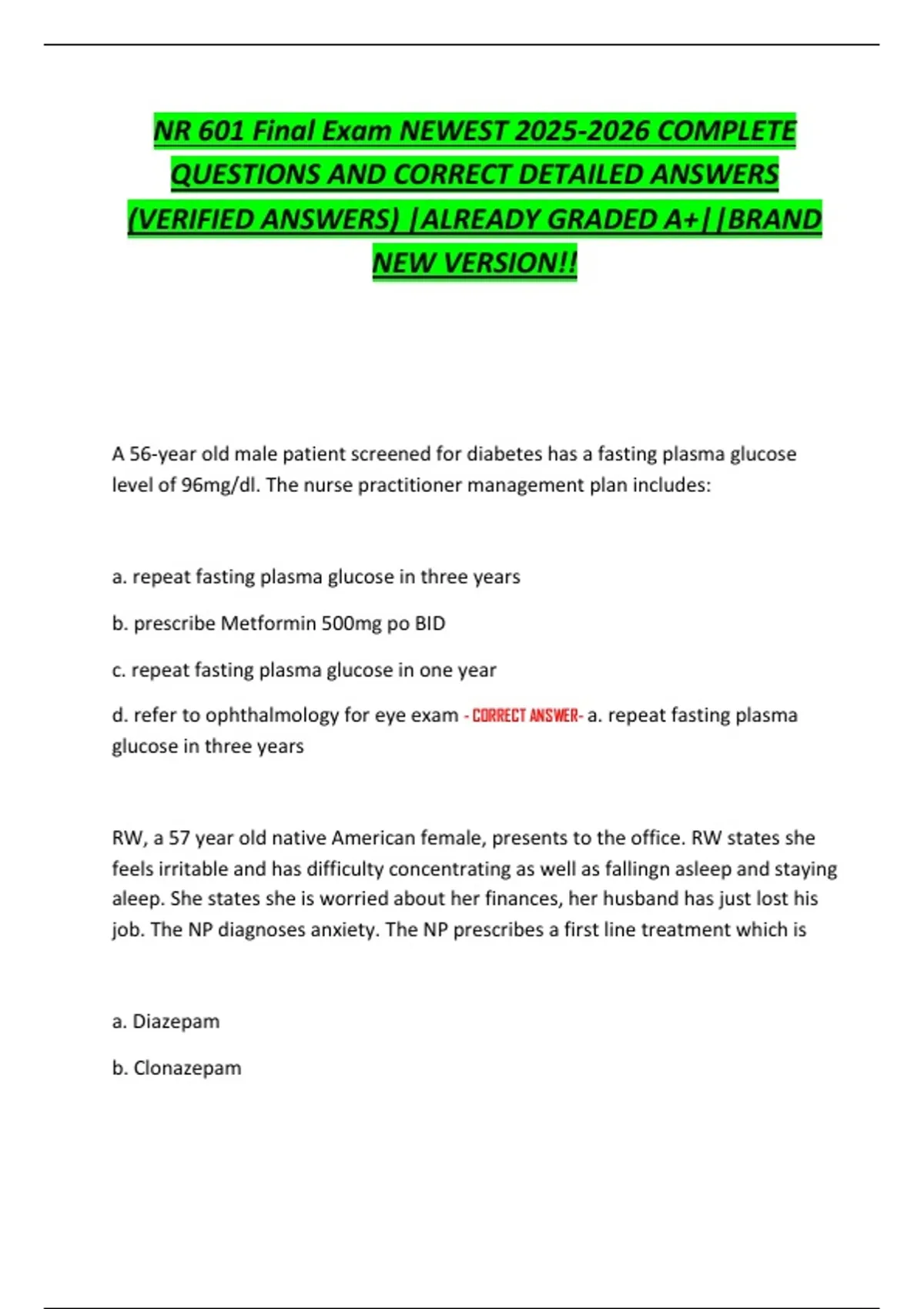 NR 601 Final Exam 2025 – Study Guide & Comprehensive Review - 2025-2026 ...