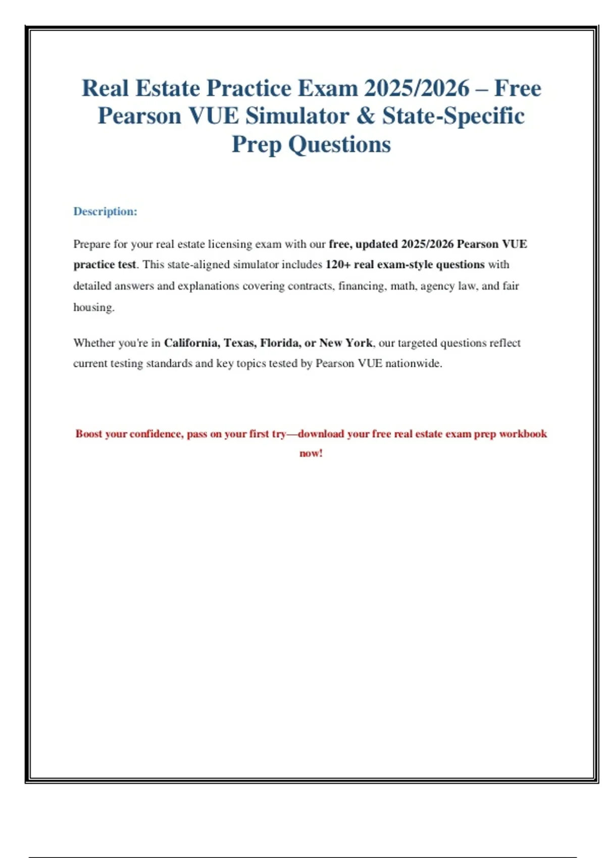 Real Estate Exam Prep 2025/2026 Practice Questions & Answers for