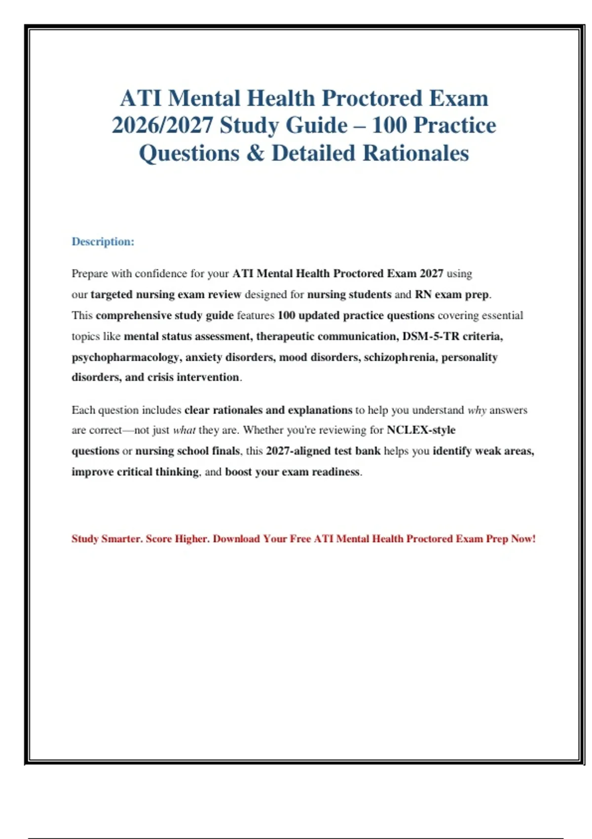 ATI Mental Health Proctored Exam 2026/2027: 100 Practice Questions ...