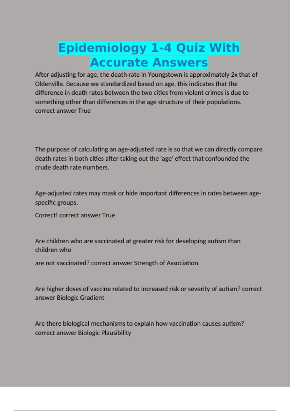 Epidemiology 1-4 Quiz With Accurate Answers - Epidemiology Course ...