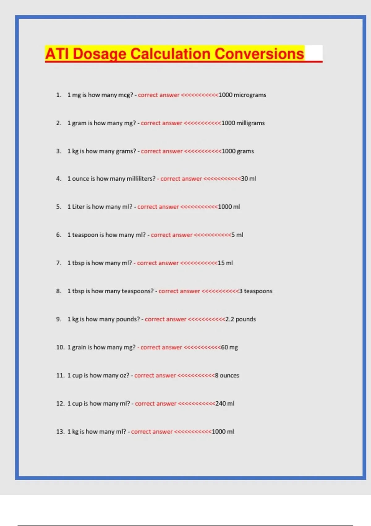 ATI Dosage Calculation & Conversions Study Guide – 100% Accurate ...