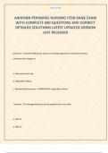 AWHONN PERINATAL NURSING ITEM BANK EXAM WITH COMPLETE 600 QUESTIONS AND CORRECT DETAILED SOLUTIONS LATEST UPDATED VERSION JUST RELEASED